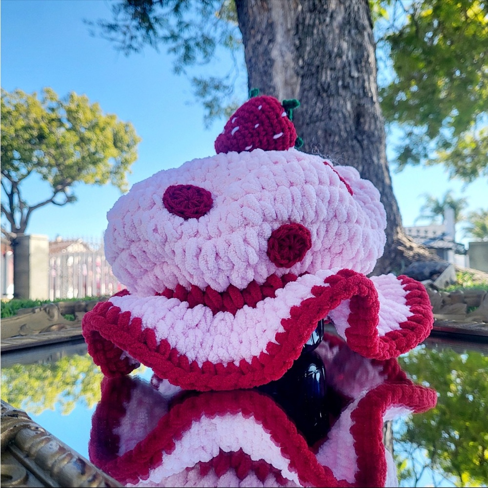 Pink and Red Crochet Strawberry short Cake Hat